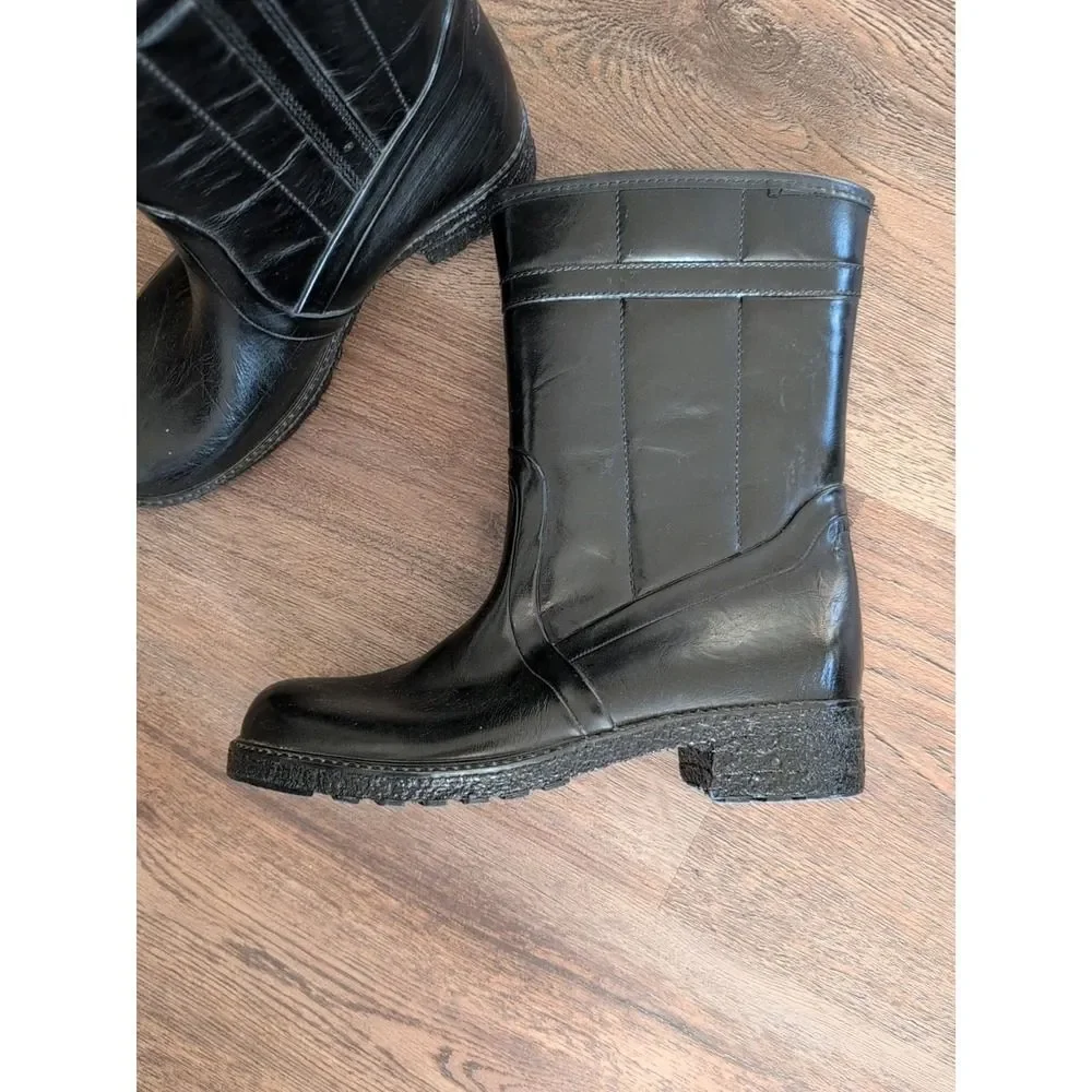 Waterproof Rainboots Vintage Mens 8 Womens 9.5 USA Rubber Wellies Boots Black